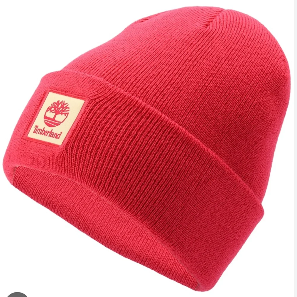 NWT Timberland Women's Classic Tonal Patch Cuffed Beanie in Red Gift‎ Winter